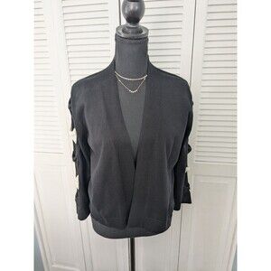 Cable & Gauge Sweater Women's L Black Open Cardigan Shrug White Bows Barbie NWT